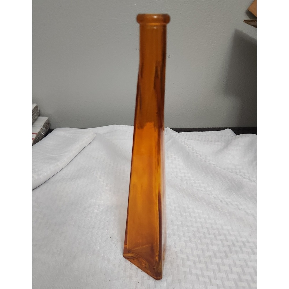 Amber Glass Bud Vase / Decorative Art Glass Vase | Tall Geometric Design